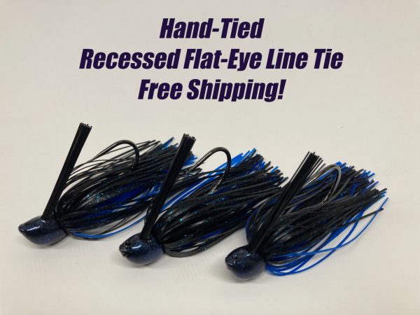 3 Hand-Tied 1/2-oz. Black/Blue Flake Recessed Flat-Eye Flipping Jigs with Free Shipping