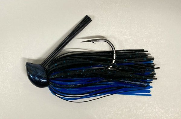 3 Hand-Tied 1/2-oz. Black/Blue Flake Recessed Flat-Eye Flipping Jigs with Free Shipping