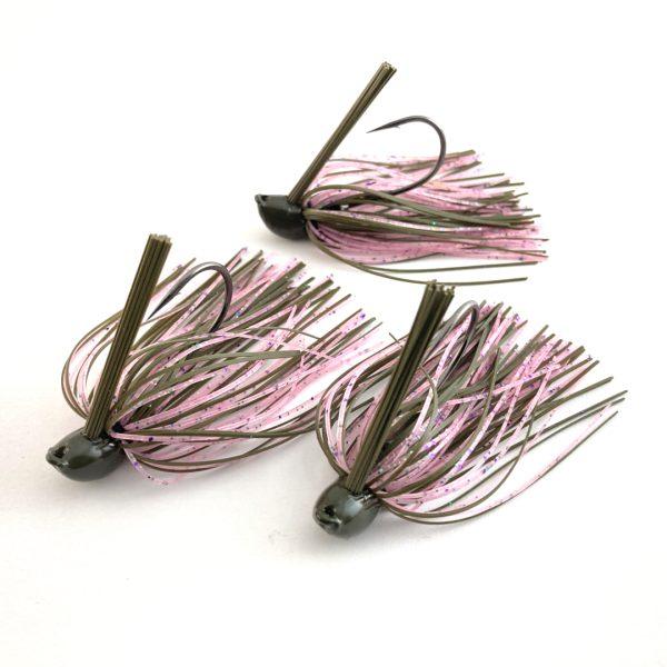 3 Hand-Tied 3/8-oz. Green Pumpkin/Cotton Candy Recessed Flat-Eye Flipping Jigs with Free Shipping