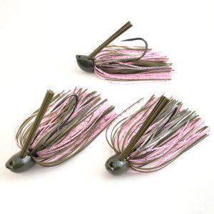 3 Hand-Tied 1/2-oz. Green Pumpkin/Cotton Candy Recessed Flat-Eye Flipping Jigs with Free Shipping