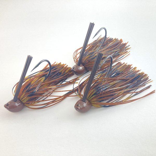 3 Hand-Tied 1/2-oz. Brown/Amber Craw Recessed Flat-Eye Flipping Jigs with Free Shipping